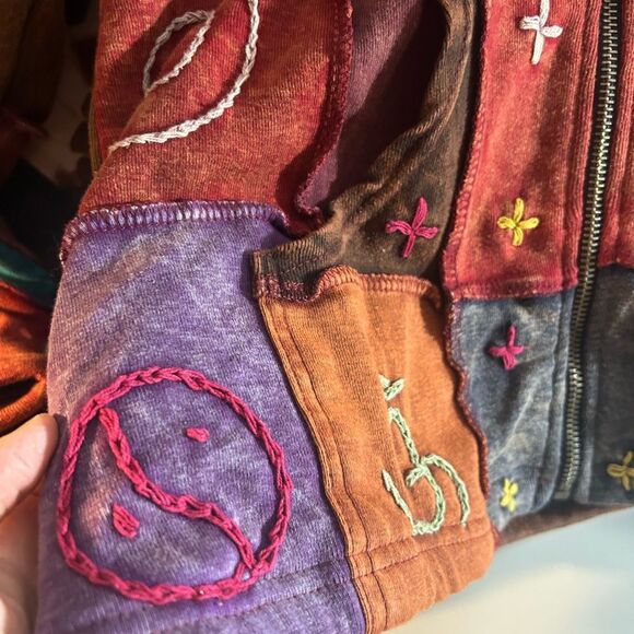 Rising International Hoodie Womens Multicolor Boho Embroidered Zip Jacket Small - Picture 4 of 16